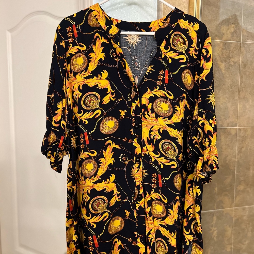 Black and Gold Patterned Blouse